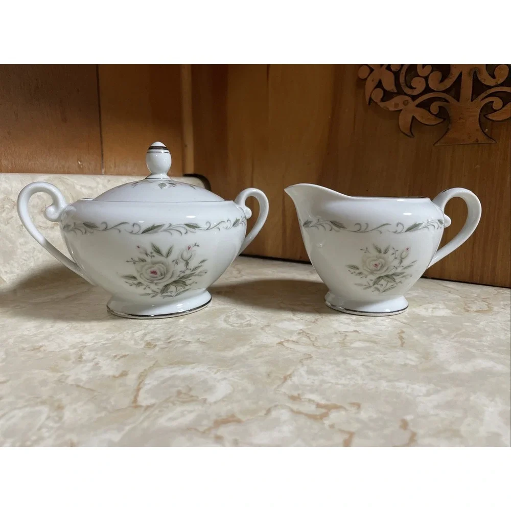 Vintage Romance Diamond China Sugar Bowl With Lid And Creamer- Made In Japan